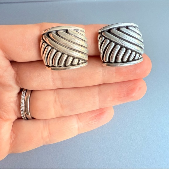 Vintage Barry Kieselstein-Cord Large Clip On Cable Sterling Silver Earri… - Picture 6 of 13